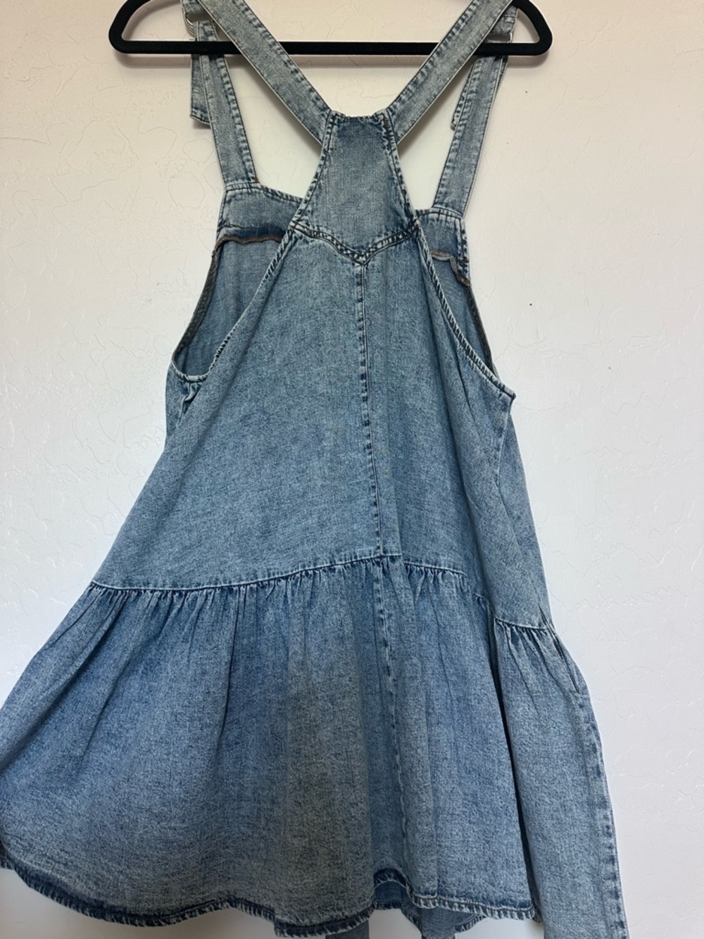 Blue Denim Pinafore Dress - Casual Tiered Skirt